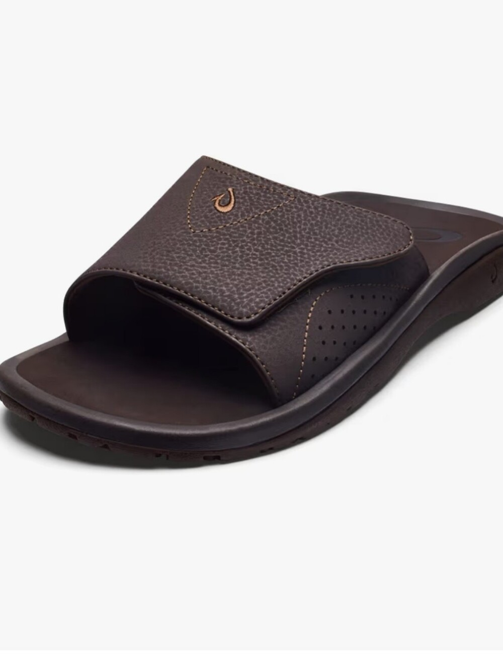 OluKai Men's Dark Brown Slide Sandals with Textured Strap